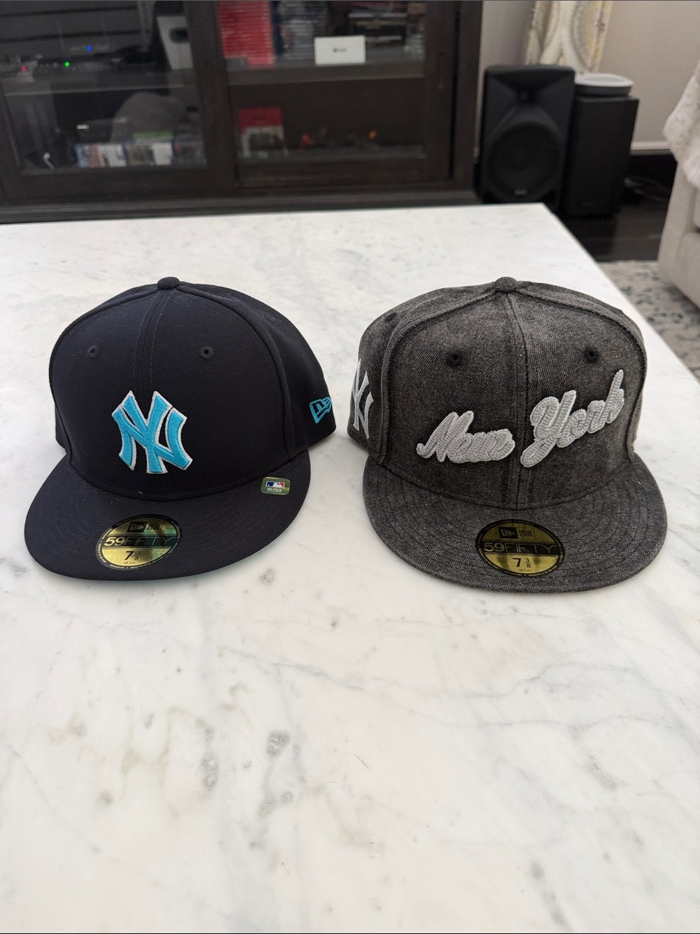 New Era Navy & Gray New York Yankees Script and NY Logo Caps 7 3/8